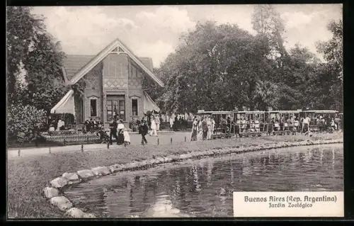 AK Buenos Aires, Jardin Zoologico, Ortspartie mit Bahn und Gebäude