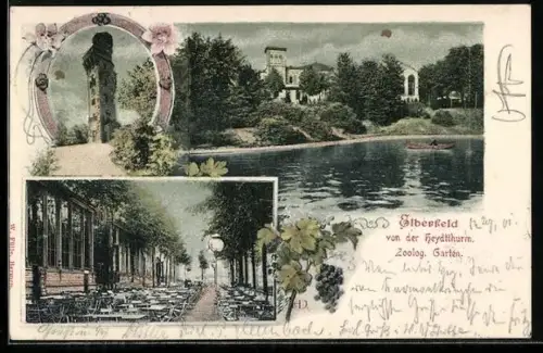 AK Elberfeld, Zoologischer Garten vom Wasser aus, v. d. Heydtthurm, Gartenrestaurant