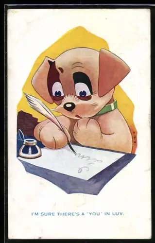 AK Hund schreibt einen Brief, vermenschlichte Tiere