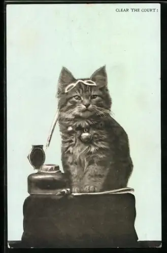 AK Kater sitzt neben Tintenfass, vermenschlichte Tiere