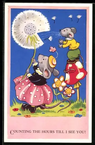 Künstler-AK sign. Violet Harford: Counting the Hours till I see you!, Mäuse