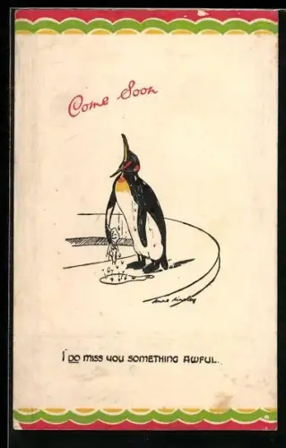 Präge-AK Weinender Pinguin, vermenschlichte Tiere