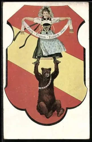 AK Bär hebt Frau hoch, vermenschlichte Tiere