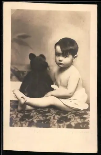 Foto-AK Kleinkind mit Teddy 1926