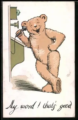 AK Glücklicher Teddy telefoniert mit jemandem