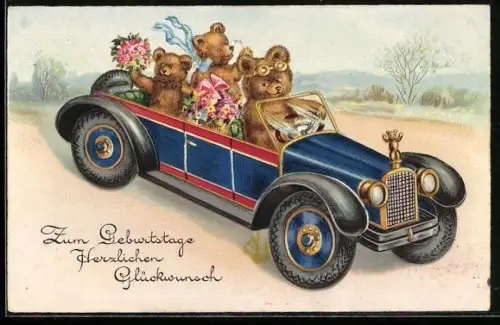 AK Gruppe Teddy-Bären fährt in einem Auto