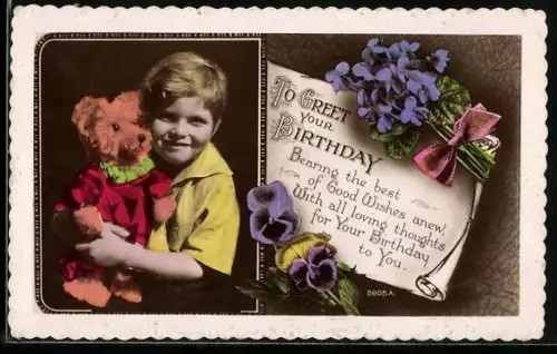 AK Lächelnder Junge mit Teddy