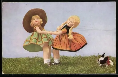 AK Puppenmädchen beim Tanz, Hund