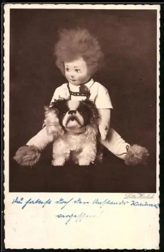 AK Puppenjunge beim Ritt auf einem Hund