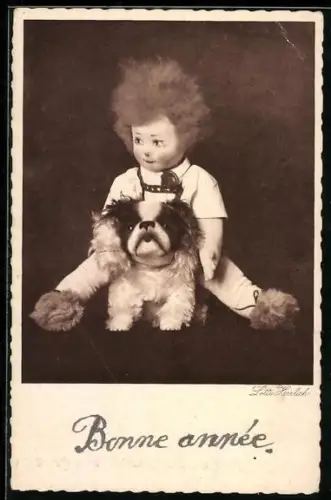 AK Ein Puppenjunge reitet auf einem Hund