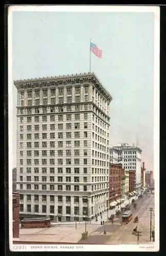 AK Kansas City, KS, Grand Avenue, Strassenbahn