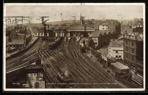 AK Newcastle-on-Tyne, Railway Crossing, Bahnhof