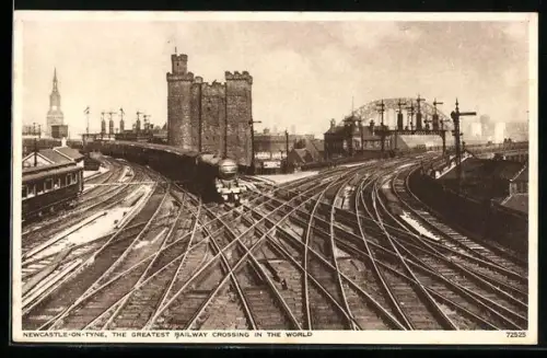 AK Newcastle-on-Tyne, Railway Crossing, Bahnhof