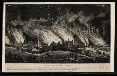 Künstler-AK Bristol, Teilansicht bei einem Brand