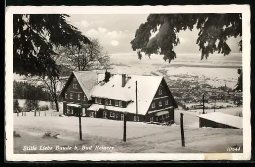 AK Bad Reinerz, Gasthof Baude Stille Liebe im Schnee