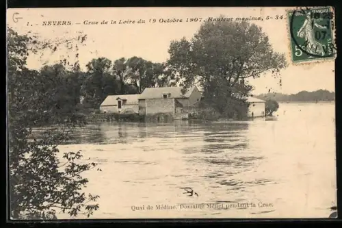 AK Nevers, Crue de la Loire 1907, Hauteur maxima, Hochwasser