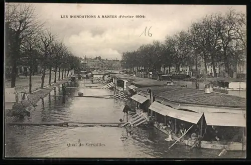 AK Nantes, Les Inondations 1904, Quai de Versailles, Hochwasser