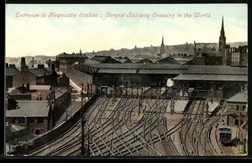 AK Newcastle, Entrance to Newcastle Station, Railway Crossing, Bahnhof