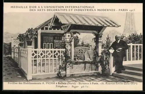 AK Paris, Exposition des Arts décoratifs 1925, Pavillon des Etablissements A. Picha à Halluin, Bureaux à Paris