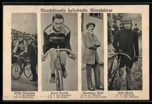 AK Radrennfahrer Willy Schmitter, Karel Verbist, Thaddäus Robl, Fritz Theile