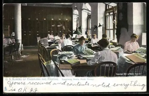 AK Washington D.C., U.S. Bureau of Engraving and Printing, Examing Newly Made Money