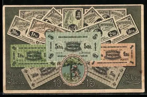 AK Libau, Geldscheine mit Wappen 1915