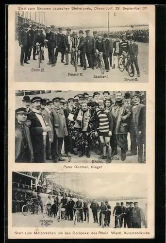 AK Düsseldorf, Radrennen 1907, Grosser deutscher Steherpreis, Goor, Dussot, Günther, Bruni