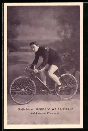 AK Strassenfahrer Bernhard Weise, Berlin, Reklame Excelsior-Pneumatic