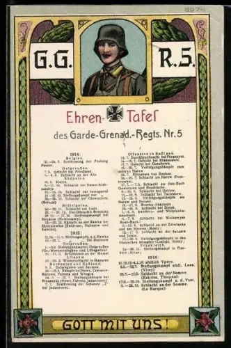 AK Ehrentafel des Garde-Grenad.-Regts. Nr. 5