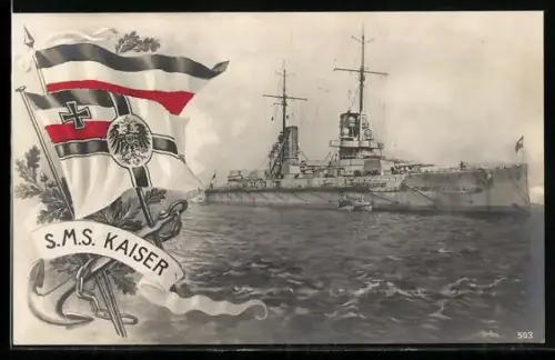 AK Kriegsschiff SMS Kaiser, Reichsflagge, Reichskriegsflagge