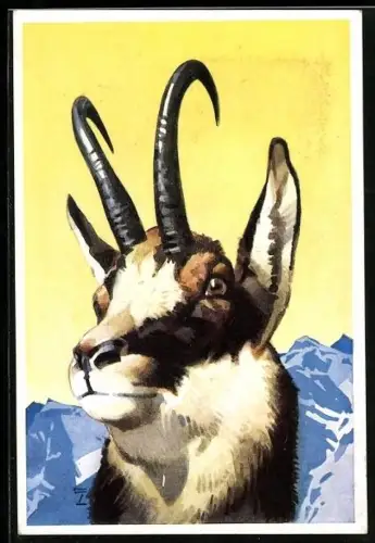 Künstler-AK Ludwig Hohlwein: München, Ausstellung in der Residenz 1937, Deutsches Gamswild