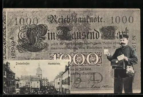 AK Diedenhofen, Marktplatz im Geldscheinpassepartout