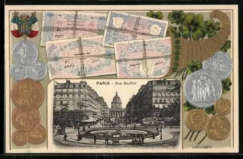 Präge-AK Paris, Rue Soufflot, Geld