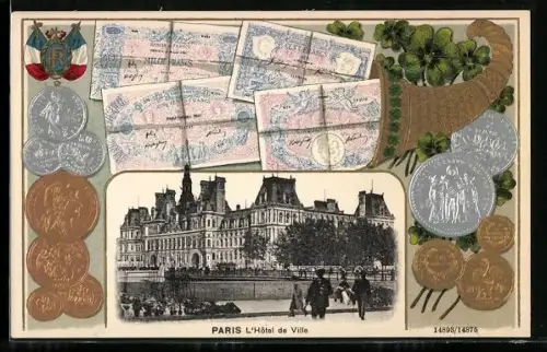 Präge-AK Paris, L`Hotel de Ville, Geld