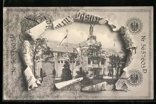 AK Nürnberg, Bayerische Jubiläums-Landesausstellung 1906, Gebäude der Stadt Nürnberg, Geld