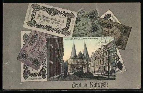 AK Kampen, Cellesweg met Cellebroederspoort, Geldscheinpassepartout