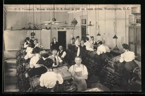 AK Washington D.C., U.S. Treasury, Room where U.S. Seal is put on bank notes, Geld