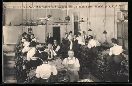 AK Washington D.C., U.S. Treasury, Room where U.S. Seal is put on bank notes, Geld