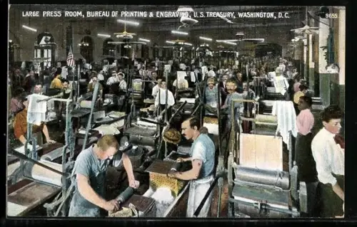 AK Washington D.C., D. C., U. S. Treasury, Large Press Room, Bureau of Painting & Engraving