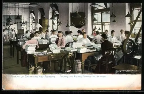 AK Washington D.C., Bureau of Engraving and Printing, Counting and Packing Currency for shipment, Geld