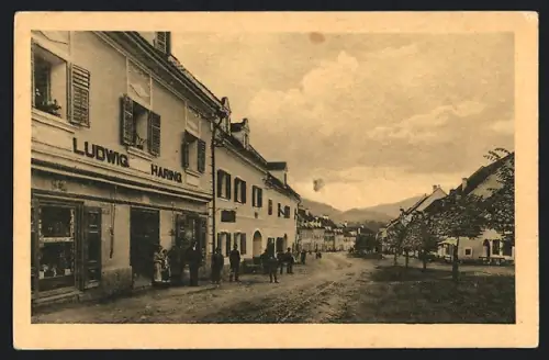 AK Obdach, Strassenpartie mit Geschäft von Ludwig Haring