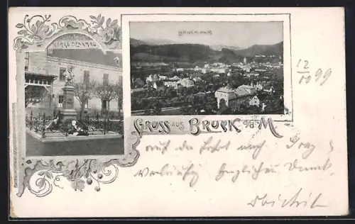AK Bruck a. d. M., Teilansicht, Morre-Denkmal