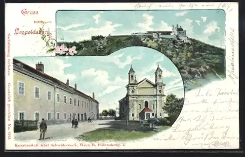 Lithographie Wien-Leopoldsberg, Kuranstalt Karl Schwidernoch