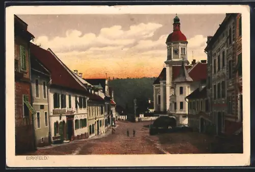 AK Birkfeld, Strassenpartie mit Kirche