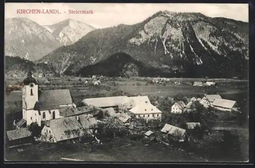AK Kirchen-Landl /Steiermark, Ortspartie mit Kirche