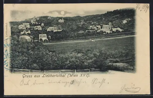 Mondschein-AK Wien, Ortspartie im Liebhartsthal