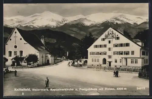 AK Knittelfeld, Kapuzinerkirche & Post mit Zinken