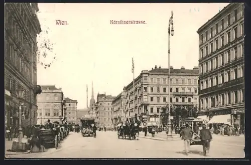 AK Wien, Kärntnerstrasse mit Passanten und Strassenbahn