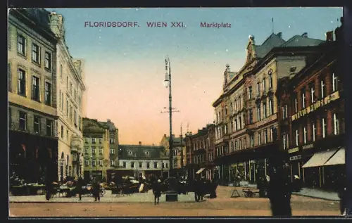 AK Wien-Floridsdorf, Marktplatz mit Geschäften