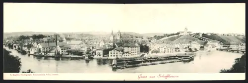 Klapp-AK Schaffhausen, Panorama des Ortes mit Uferpartie
